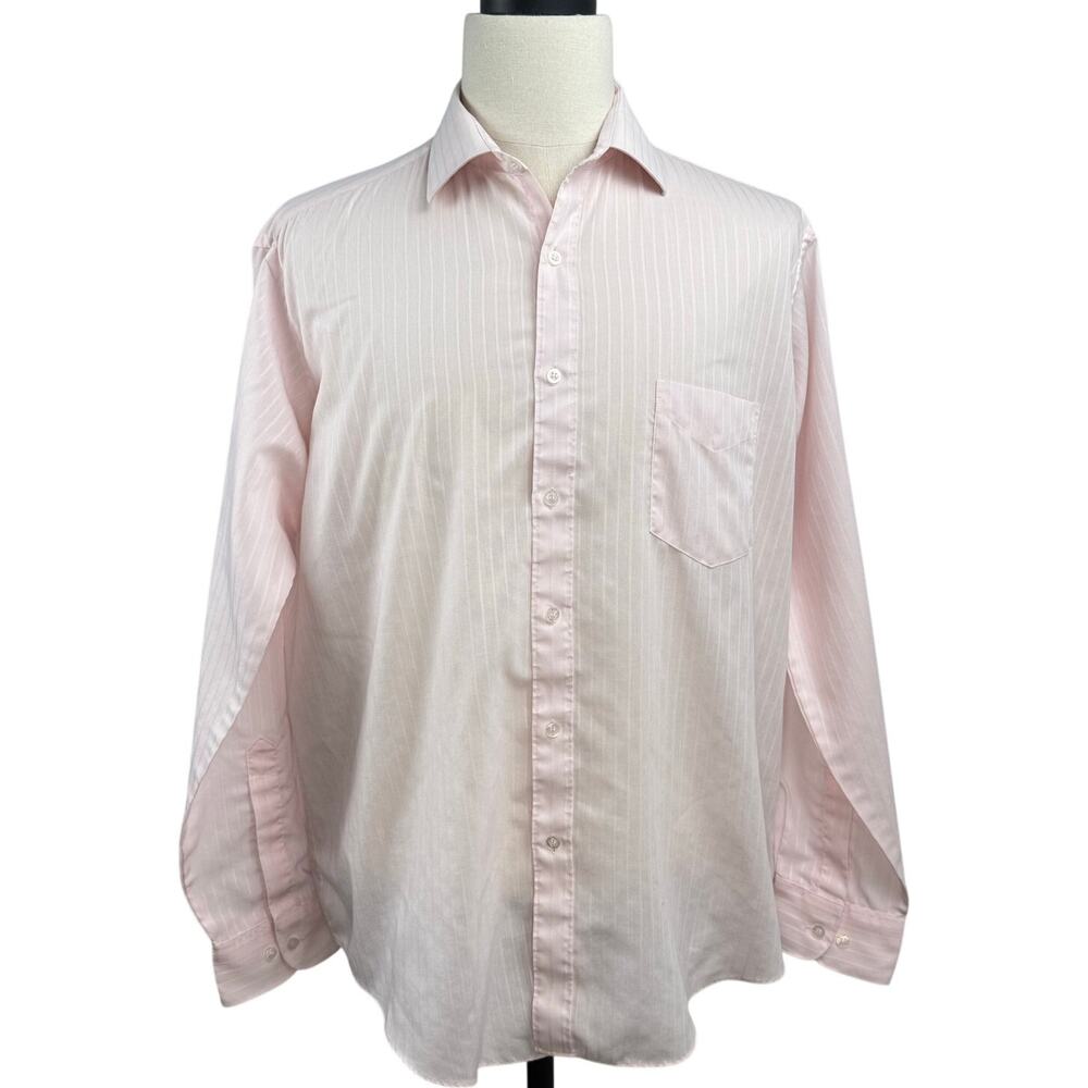 Vintage 80s Ketch Mens XL Pink Striped Long Sleeve Dress Shirt 17 34/35